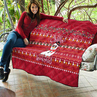 Christmas Chillin With My Snowmies Quilt Cool Snowman Red Snowflake Light String - Wonder Print Shop
