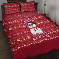 Christmas Chillin With My Snowmies Quilt Bed Set Cool Snowman Red Snowflake Light String - Wonder Print Shop