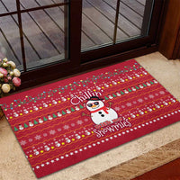 Christmas Chillin With My Snowmies Rubber Doormat Cool Snowman Red Snowflake Light String - Wonder Print Shop