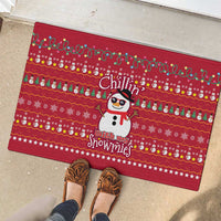 Christmas Chillin With My Snowmies Rubber Doormat Cool Snowman Red Snowflake Light String - Wonder Print Shop
