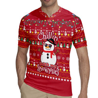 Christmas Chillin With My Snowmies Rugby Jersey Cool Snowman Red Snowflake Light String - Wonder Print Shop