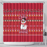 Christmas Chillin With My Snowmies Shower Curtain Cool Snowman Red Snowflake Light String - Wonder Print Shop