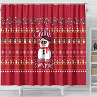 Christmas Chillin With My Snowmies Shower Curtain Cool Snowman Red Snowflake Light String - Wonder Print Shop