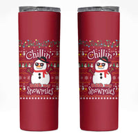 Christmas Chillin With My Snowmies Skinny Tumbler Cool Snowman Red Snowflake Light String - Wonder Print Shop