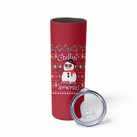 Christmas Chillin With My Snowmies Skinny Tumbler Cool Snowman Red Snowflake Light String - Wonder Print Shop