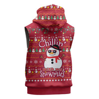 Christmas Chillin With My Snowmies Sleeveless Hoodie Cool Snowman Red Snowflake Light String - Wonder Print Shop