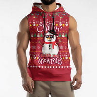 Christmas Chillin With My Snowmies Sleeveless Hoodie Cool Snowman Red Snowflake Light String - Wonder Print Shop