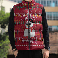 Christmas Chillin With My Snowmies Sleeveless Puffer Jacket Cool Snowman Red Snowflake Light String - Wonder Print Shop