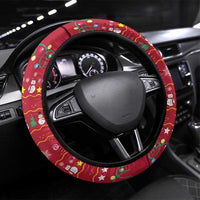 Christmas Chillin With My Snowmies Steering Wheel Cover Cool Snowman Red Snowflake Light String - Wonder Print Shop