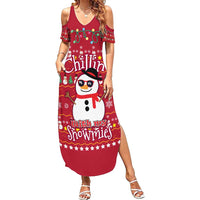 Christmas Chillin With My Snowmies Summer Maxi Dress Cool Snowman Red Snowflake Light String - Wonder Print Shop