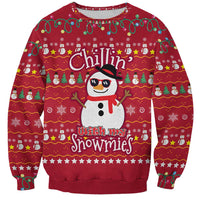 Christmas Chillin With My Snowmies Sweatshirt Cool Snowman Red Snowflake Light String - Wonder Print Shop