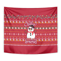 Christmas Chillin With My Snowmies Tapestry Cool Snowman Red Snowflake Light String - Wonder Print Shop