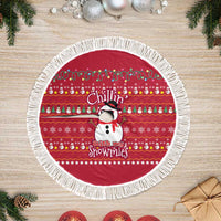 Christmas Chillin With My Snowmies Tree Skirt Cool Snowman Red Snowflake Light String - Wonder Print Shop