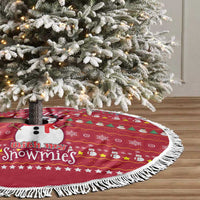 Christmas Chillin With My Snowmies Tree Skirt Cool Snowman Red Snowflake Light String - Wonder Print Shop