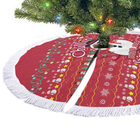 Christmas Chillin With My Snowmies Tree Skirt Cool Snowman Red Snowflake Light String - Wonder Print Shop