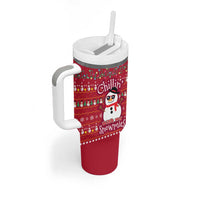 Christmas Chillin With My Snowmies Tumbler With Handle Cool Snowman Red Snowflake Light String - Wonder Print Shop