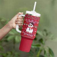 Christmas Chillin With My Snowmies Tumbler With Handle Cool Snowman Red Snowflake Light String - Wonder Print Shop