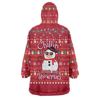 Christmas Chillin With My Snowmies Wearable Blanket Hoodie Cool Snowman Red Snowflake Light String - Wonder Print Shop