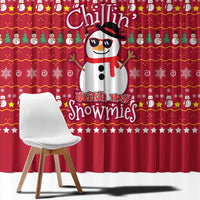 Christmas Chillin With My Snowmies Window Curtain Cool Snowman Red Snowflake Light String - Wonder Print Shop