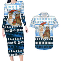 Owl Love Santa Moon Christmas Couples Matching Long Sleeve Bodycon Dress and Hawaiian Shirt Xmas Holiday Patterns - Wonder Print Shop