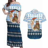 Owl Love Santa Moon Christmas Couples Matching Off Shoulder Maxi Dress and Hawaiian Shirt Xmas Holiday Patterns - Wonder Print Shop