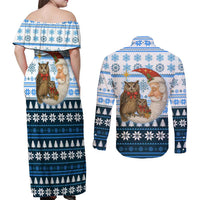 Owl Love Santa Moon Christmas Couples Matching Off Shoulder Maxi Dress and Long Sleeve Button Shirt Xmas Holiday Patterns - Wonder Print Shop