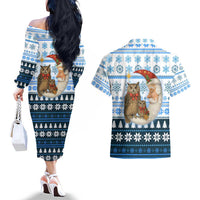 Owl Love Santa Moon Christmas Couples Matching Off The Shoulder Long Sleeve Dress and Hawaiian Shirt Xmas Holiday Patterns - Wonder Print Shop