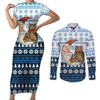 Owl Love Santa Moon Christmas Couples Matching Short Sleeve Bodycon Dress and Long Sleeve Button Shirt Xmas Holiday Patterns - Wonder Print Shop