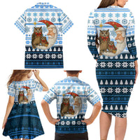 Owl Love Santa Moon Christmas Family Matching Long Sleeve Bodycon Dress and Hawaiian Shirt Xmas Holiday Patterns - Wonder Print Shop