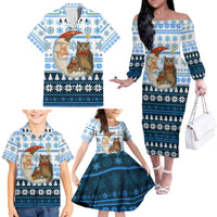 Owl Love Santa Moon Christmas Family Matching Off The Shoulder Long Sleeve Dress and Hawaiian Shirt Xmas Holiday Patterns - Wonder Print Shop
