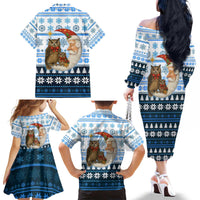 Owl Love Santa Moon Christmas Family Matching Off The Shoulder Long Sleeve Dress and Hawaiian Shirt Xmas Holiday Patterns - Wonder Print Shop