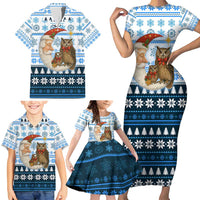 Owl Love Santa Moon Christmas Family Matching Short Sleeve Bodycon Dress and Hawaiian Shirt Xmas Holiday Patterns - Wonder Print Shop
