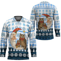 Owl Love Santa Moon Christmas Hockey Jersey Xmas Holiday Patterns - Wonder Print Shop