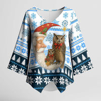 Owl Love Santa Moon Christmas Kimono Sleeve Blouse Xmas Holiday Patterns - Wonder Print Shop