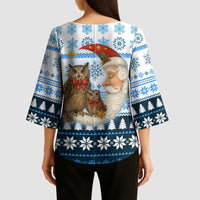 Owl Love Santa Moon Christmas Kimono Sleeve Blouse Xmas Holiday Patterns - Wonder Print Shop