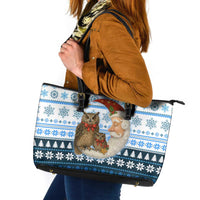Owl Love Santa Moon Christmas Leather Tote Bag Xmas Holiday Patterns - Wonder Print Shop