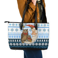 Owl Love Santa Moon Christmas Leather Tote Bag Xmas Holiday Patterns - Wonder Print Shop