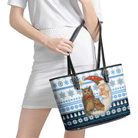 Owl Love Santa Moon Christmas Leather Tote Bag Xmas Holiday Patterns - Wonder Print Shop