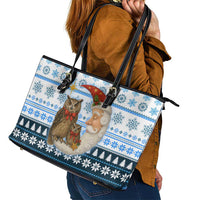Owl Love Santa Moon Christmas Leather Tote Bag Xmas Holiday Patterns - Wonder Print Shop