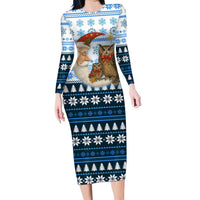 Owl Love Santa Moon Christmas Long Sleeve Bodycon Dress Xmas Holiday Patterns - Wonder Print Shop