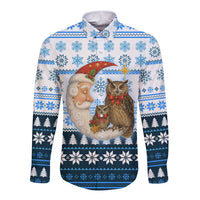 Owl Love Santa Moon Christmas Long Sleeve Button Shirt Xmas Holiday Patterns - Wonder Print Shop
