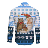 Owl Love Santa Moon Christmas Long Sleeve Button Shirt Xmas Holiday Patterns - Wonder Print Shop