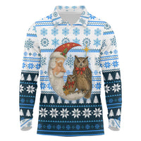 Owl Love Santa Moon Christmas Long Sleeve Polo Shirt Xmas Holiday Patterns - Wonder Print Shop