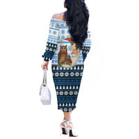 Owl Love Santa Moon Christmas Off The Shoulder Long Sleeve Dress Xmas Holiday Patterns - Wonder Print Shop