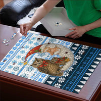 Owl Love Santa Moon Christmas Puzzle Xmas Holiday Patterns - Wonder Print Shop
