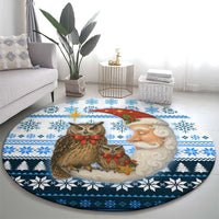 Owl Love Santa Moon Christmas Round Carpet Xmas Holiday Patterns - Wonder Print Shop