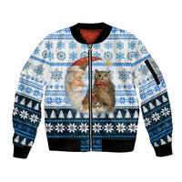 Owl Love Santa Moon Christmas Sleeve Zip Bomber Jacket Xmas Holiday Patterns - Wonder Print Shop