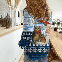 Owl Love Santa Moon Christmas Women Casual Shirt Xmas Holiday Patterns - Wonder Print Shop