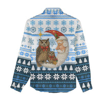 Owl Love Santa Moon Christmas Women Casual Shirt Xmas Holiday Patterns - Wonder Print Shop