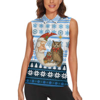 Owl Love Santa Moon Christmas Women Sleeveless Polo Shirt Xmas Holiday Patterns - Wonder Print Shop